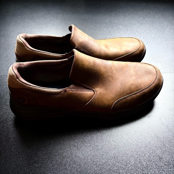 Skechers Men's Brown Slip-On Glides Calculous Loafer brown leather size 13 - Picture 4 of 7